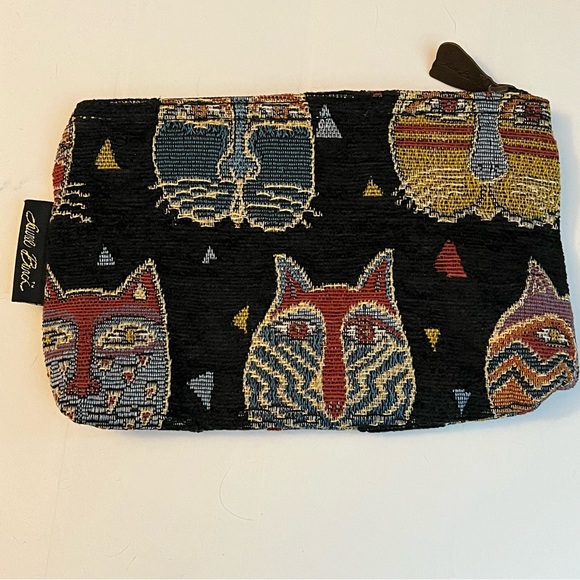 Laurel Burch Feline Black Colorful Cats Tapestry Zipper  Cosmetic Bag - Picture 4 of 6